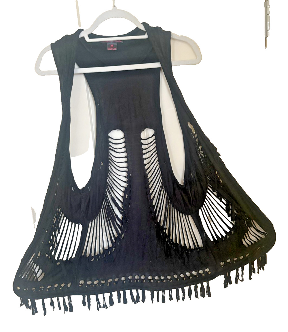 Rock&Roll Cowgirl Vest Medium Southwestern Western Fringe Boho Festival Black